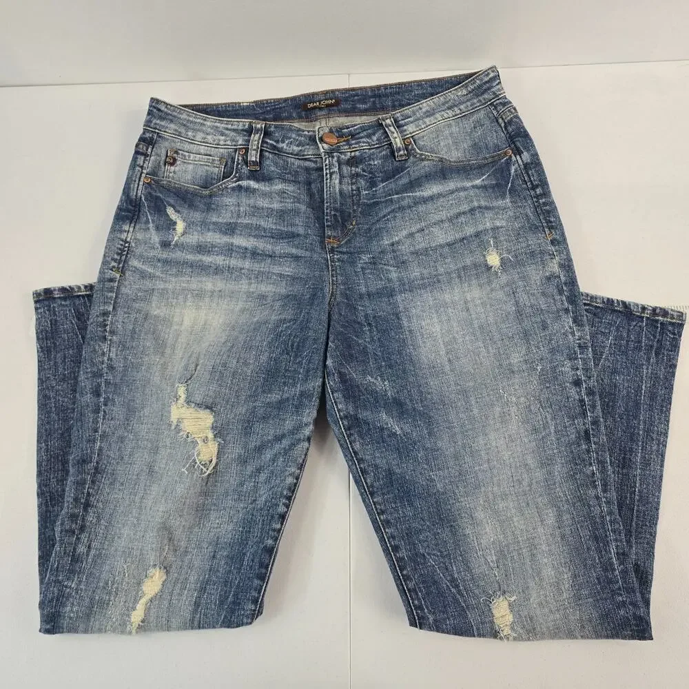 Dear Joh playback cuffed cropped straight leg jeans 14W blue denim‎ 6271